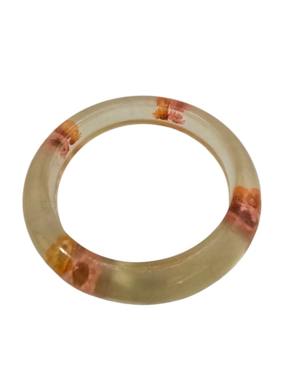 Vintage 60s Pink Dried Flowers Lucite/Acrylic Bangle Bracelet (A9238P)